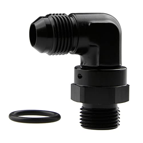 KRD PERFORMANCE High Flow Radius 90 Degree Aluminum -6 AN Male Flare to 6AN Male Swivel Fitting Adapter With AN6 O ring ORB Port, Black - Image 2