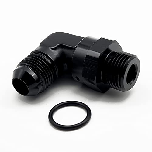 KRD PERFORMANCE High Flow Radius 90 Degree Aluminum -6 AN Male Flare to 6AN Male Swivel Fitting Adapter With AN6 O ring ORB Port, Black - Image 3