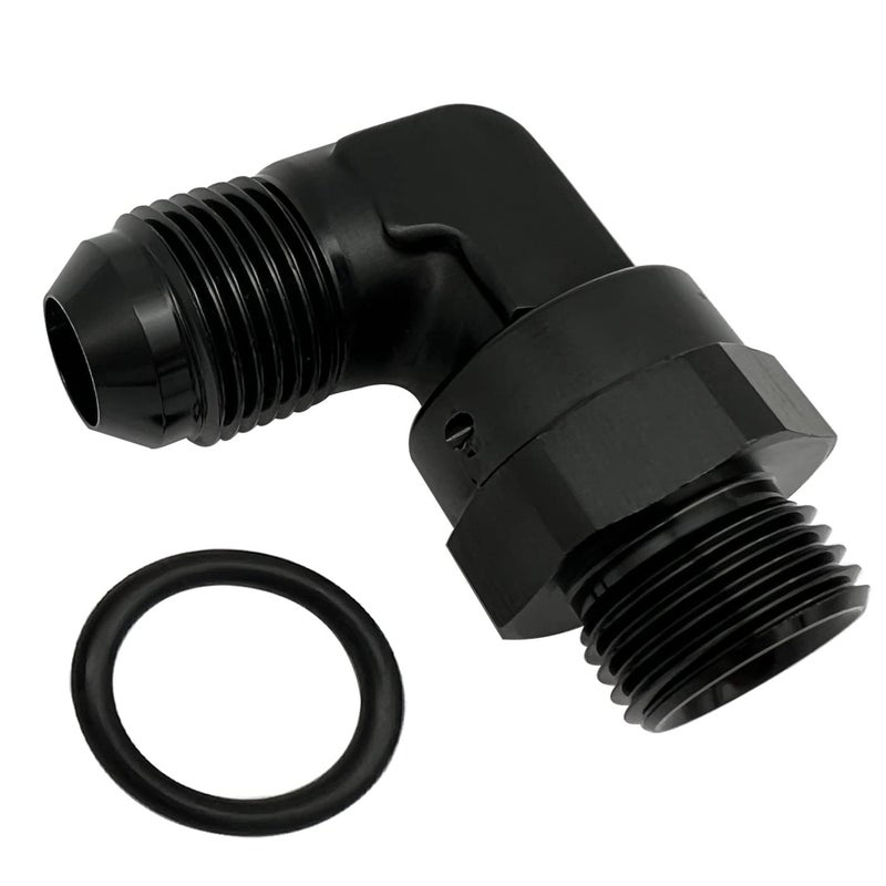 KRD PERFORMANCE High Flow Radius 90 Degree Aluminum -6 AN Male Flare to 6AN Male Swivel Fitting Adapter With AN6 O ring ORB Port, Black - Image 5