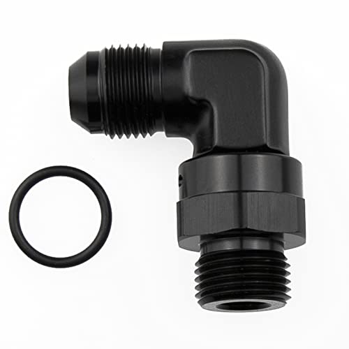 KRD PERFORMANCE High Flow Radius 90 Degree Aluminum -6 AN Male Flare to 6AN Male Swivel Fitting Adapter With AN6 O ring ORB Port, Black - Image 4