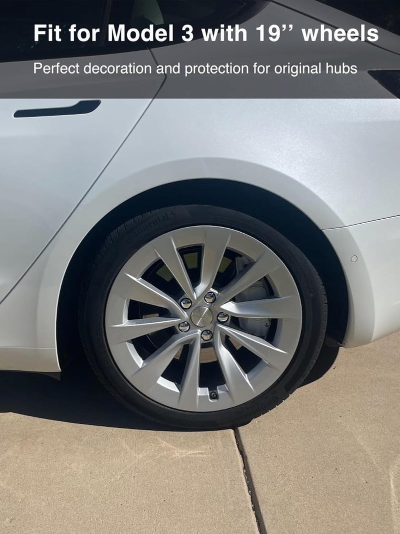 Tesheer Silver Wheel Center Hub Caps with Tesla Emble Brand Center Caps for 2019-2024 Model Y with 20 Silver Lug Nut Covers - Image 2