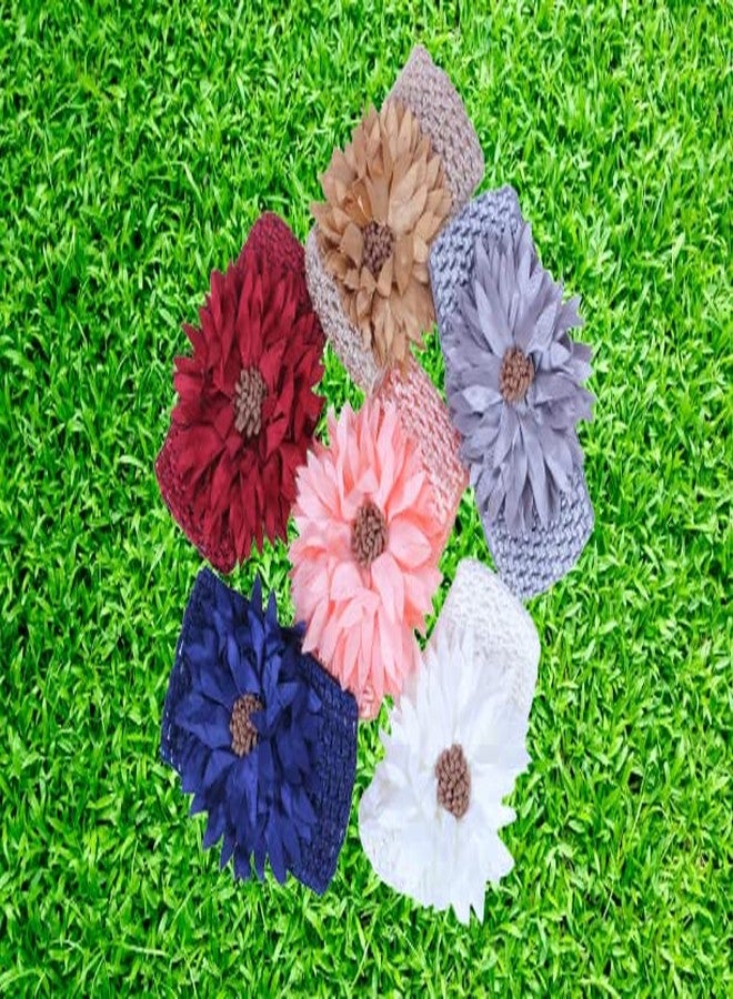 DENICRAAS Newborn Headband Baby Floral Elastic Hair Band Headwear Hairstyling Photographic Accessories Baby Kids Girl Lace Headband Soft Elastic Headwear Hair Band Sunflower (PACK OF 6) - Image 4