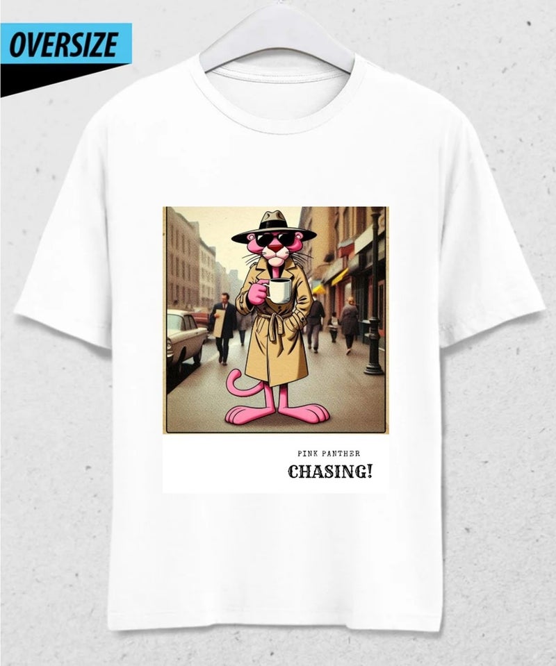 Hena Pink Panther Chasing Oversize T-Shirt White (Size Xl) 