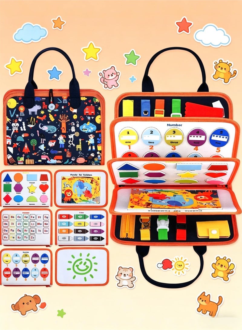 Topyich Montessori Busy Board for Toddlers, 7-in-1 Sensory Activity Quiet Book, Travel Educational Toy for Kids 3+ Years Old, Road Trip & Airplane Essentials - Image 1