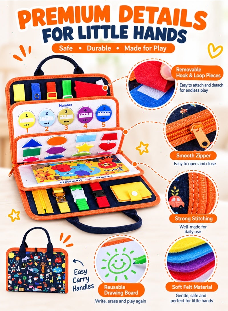 Topyich Montessori Busy Board for Toddlers, 7-in-1 Sensory Activity Quiet Book, Travel Educational Toy for Kids 3+ Years Old, Road Trip & Airplane Essentials - Image 3
