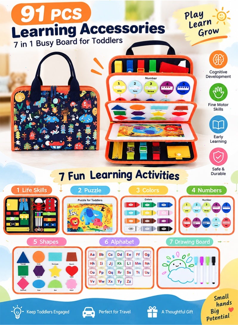 Topyich Montessori Busy Board for Toddlers, 7-in-1 Sensory Activity Quiet Book, Travel Educational Toy for Kids 3+ Years Old, Road Trip & Airplane Essentials - Image 2