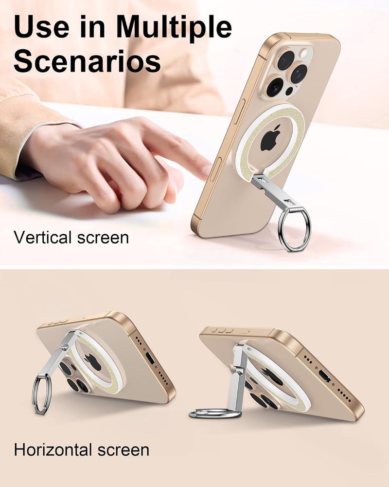 AILKIN Magnetic Phone Ring Holder Stand for Back of Phone, MagSafe Grip & Stand, Magnetic iPhone Holder for Hand, Mag Safe Kickstand for iPhone 17/16/15/14/13/12, MagSafe Ring Holder Grip-Gold Bling - Image 5