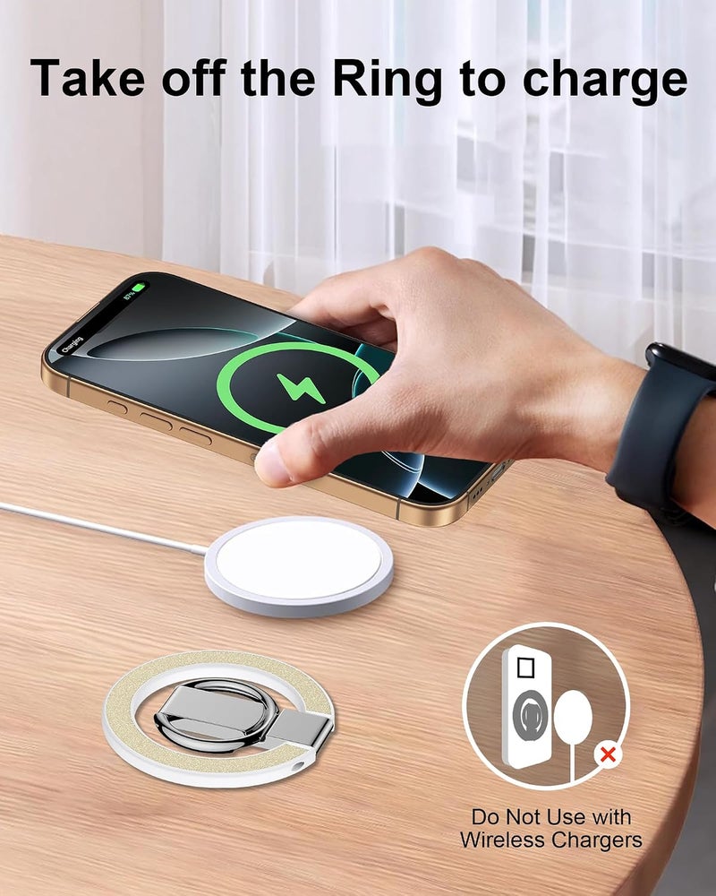 AILKIN Magnetic Phone Ring Holder Stand for Back of Phone, MagSafe Grip & Stand, Magnetic iPhone Holder for Hand, Mag Safe Kickstand for iPhone 17/16/15/14/13/12, MagSafe Ring Holder Grip-Gold Bling - Image 4