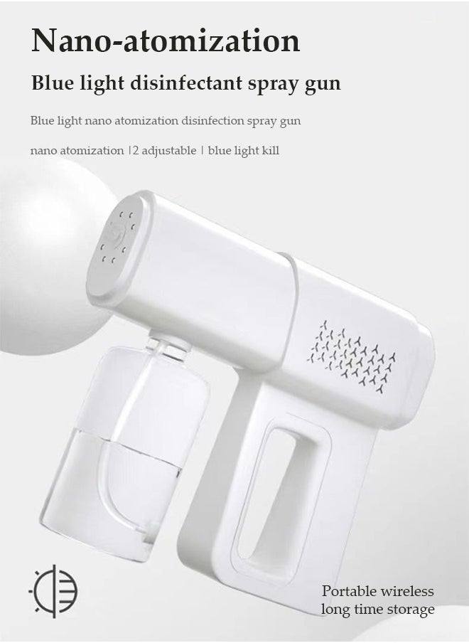 DUNISO Nano spray disinfection spray gun, wireless handheld atomization disinfection gun, rechargeable blue light air disinfection machine, electric spray machine, suitable for home, office, school or garden, 200 * 230mm, white  - Image 2