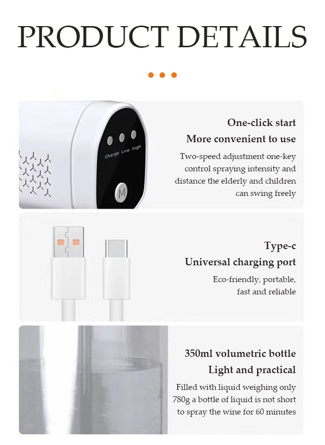 DUNISO Nano spray disinfection spray gun, wireless handheld atomization disinfection gun, rechargeable blue light air disinfection machine, electric spray machine, suitable for home, office, school or garden, 200 * 230mm, white  - Image 5