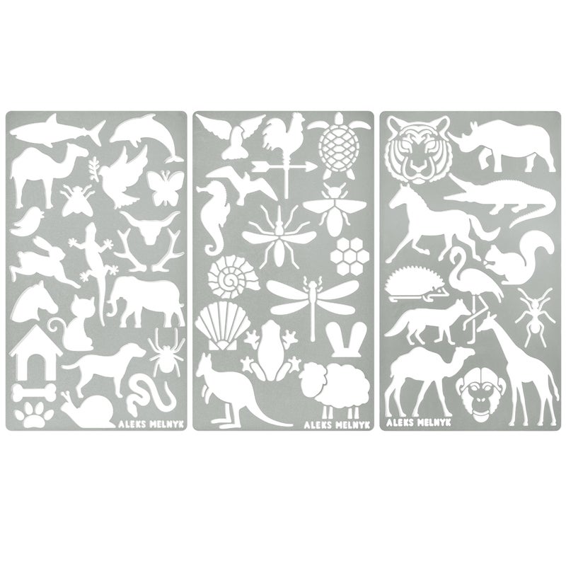 Aleks Melnyk No43 Metal Stencils Small Animals Woodland Pets Cat Dog Fox Lizard Sea Ocean Animals Kit 3 PCS Templates for Wood Burning Engraving Crafting Bullet Journaling Scrapbook