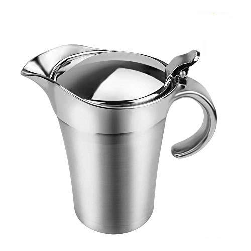 ShineMe Stainless Steel Gravy Boat Sauce Jug with Lid, 16oz Double Wall Insulated for Keeping Sauce Hot, Storage for Gravy or Cream, Apply for Home & Kitchen - Image 1