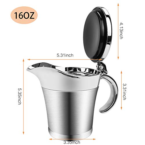 ShineMe Stainless Steel Gravy Boat Sauce Jug with Lid, 16oz Double Wall Insulated for Keeping Sauce Hot, Storage for Gravy or Cream, Apply for Home & Kitchen - Image 4