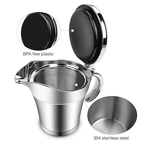 ShineMe Stainless Steel Gravy Boat Sauce Jug with Lid, 16oz Double Wall Insulated for Keeping Sauce Hot, Storage for Gravy or Cream, Apply for Home & Kitchen - Image 2
