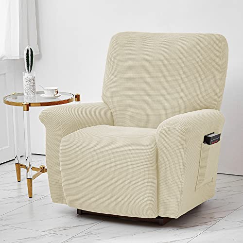 CONRUSER Stretch Recliner Chair Covers, 4-Piece Soft Sofa Cover Thick Single Seat Couch Cover Jacquard Recliner Slipcover with Pocket (Beige) - Image 2