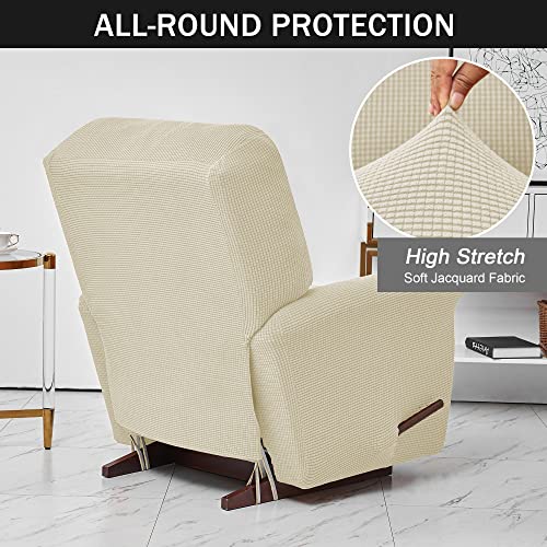 CONRUSER Stretch Recliner Chair Covers, 4-Piece Soft Sofa Cover Thick Single Seat Couch Cover Jacquard Recliner Slipcover with Pocket (Beige) - Image 5