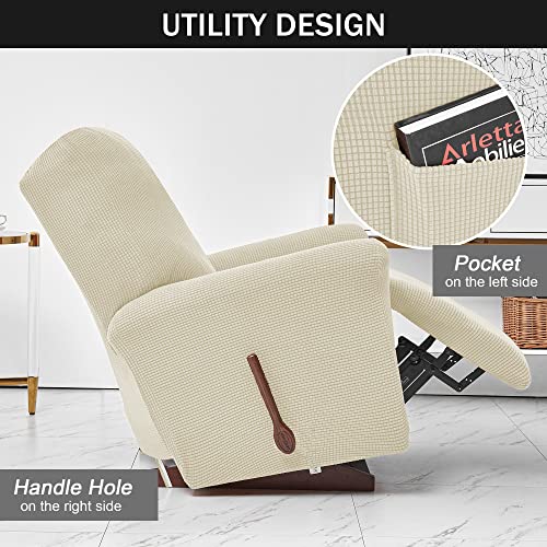 CONRUSER Stretch Recliner Chair Covers, 4-Piece Soft Sofa Cover Thick Single Seat Couch Cover Jacquard Recliner Slipcover with Pocket (Beige) - Image 4
