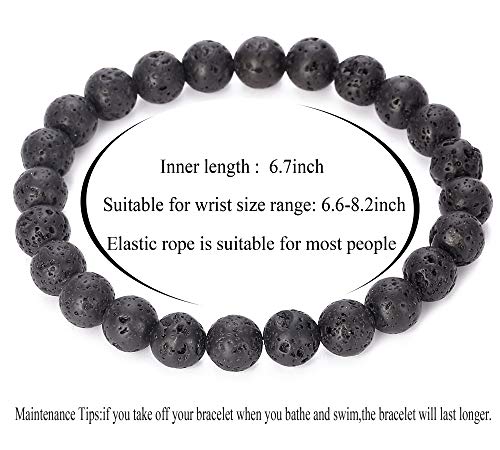 Hamoery Men Women 8mm Natural Stone Lava Rock Diffuser Bracelet Elastic Yoga Agate Beads Bracelet Bangle - Image 3