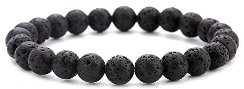 Hamoery Men Women 8mm Natural Stone Lava Rock Diffuser Bracelet Elastic Yoga Agate Beads Bracelet Bangle - Image 1