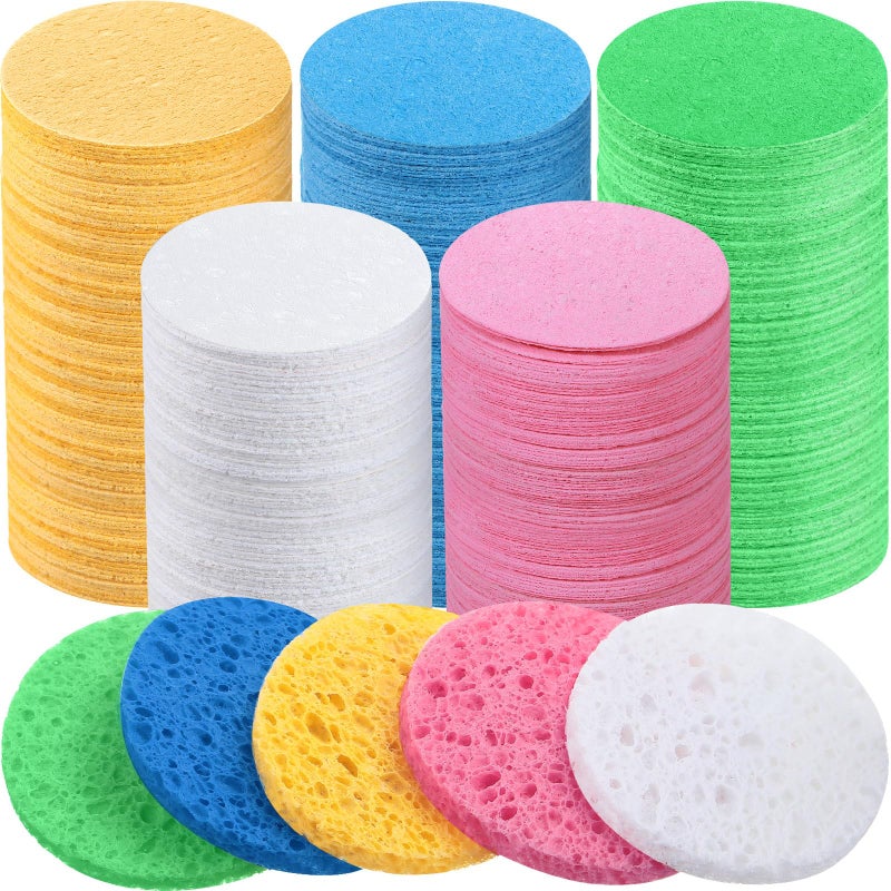 Amyhill 300 Count Compressed Facial Sponges Natural Face Sponges for Cleansing Disposable Facial Exfoliating Pads for EstheticiansColorful