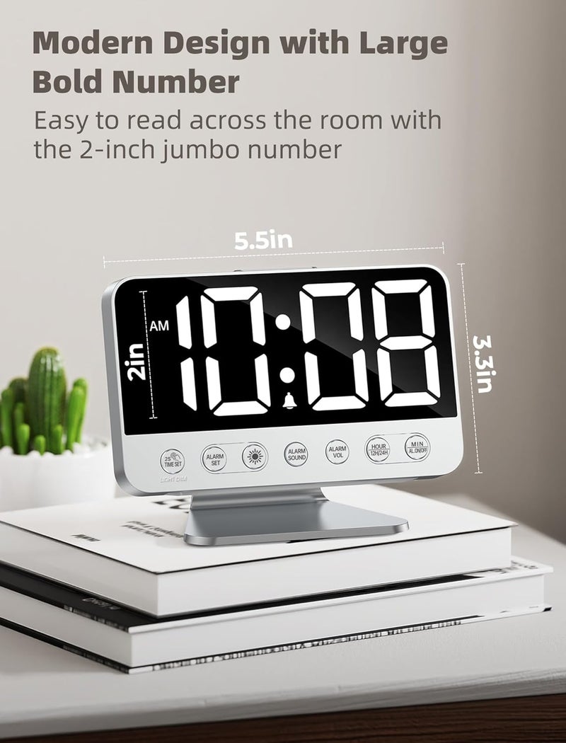 Odokee Digital Alarm Clocks for Bedrooms: Large Bold Number 5 Brightness Dimmer - Easy to Read Across The Room - 5 Alarm Sound 8 Night Light - Silver - Image 2