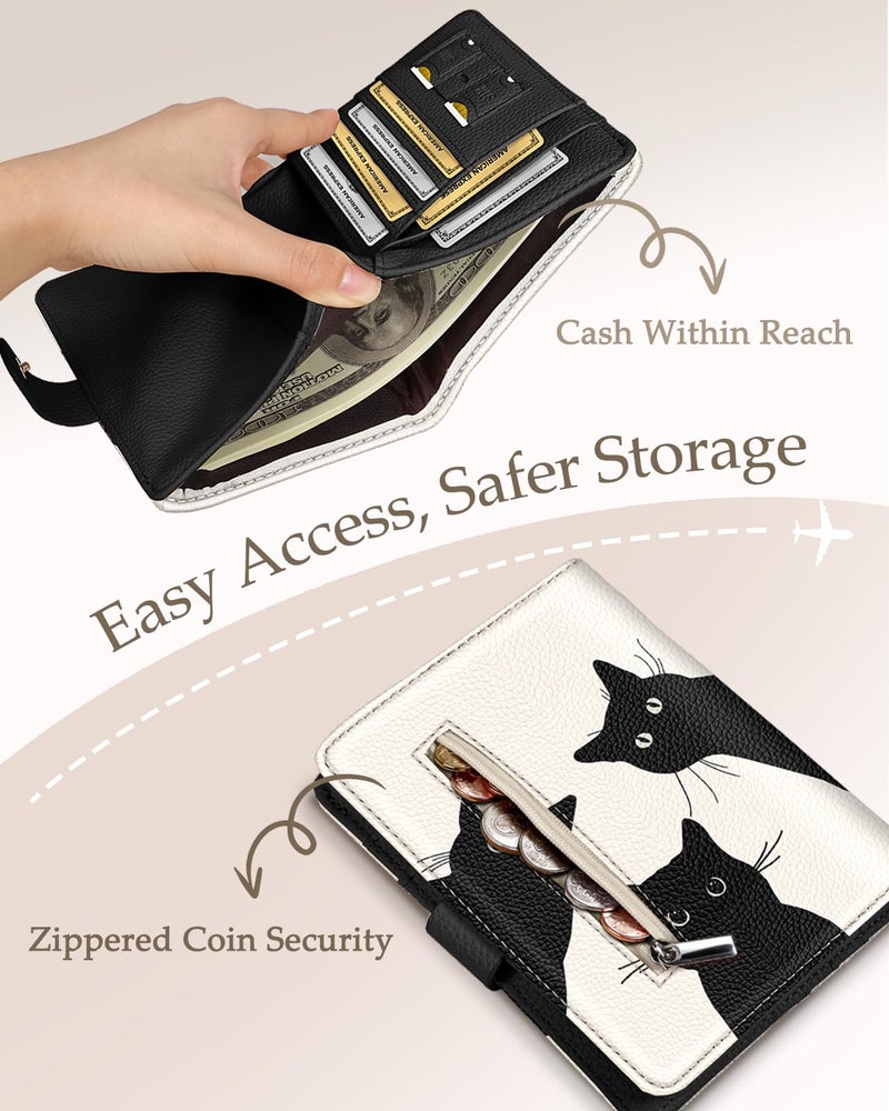 Slohif Passport Wallet Holder Cover for Travel - Women Men RFID Blocking Passport Book Case Protector, Cream Cute Black Cat Leather Personalized Organizer Slim Carrier Boarding Pass Cards Slots - Image 4