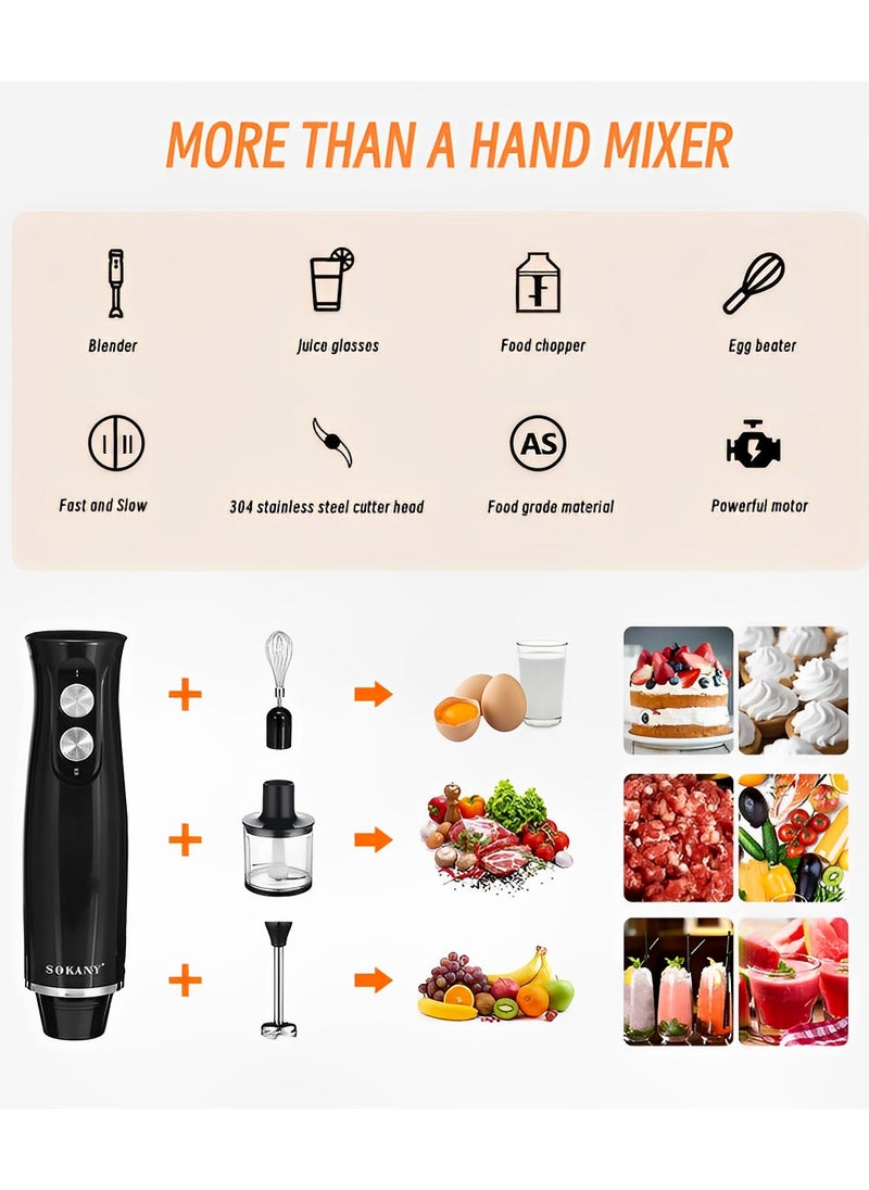 sokany 4 in 1 Electric Hand Blender Set，  500W ，Black  - Image 3