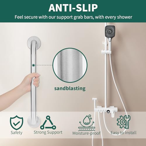 Raemnaky Safety Grab Bars for Bathtubs and Showers Non Slip 304 Stainless Steel Bathroom Balance Bar ADA Compliant Shower Handles for Elderly Handicap Senior Children Brushed Nickel 12 Inches - Image 3