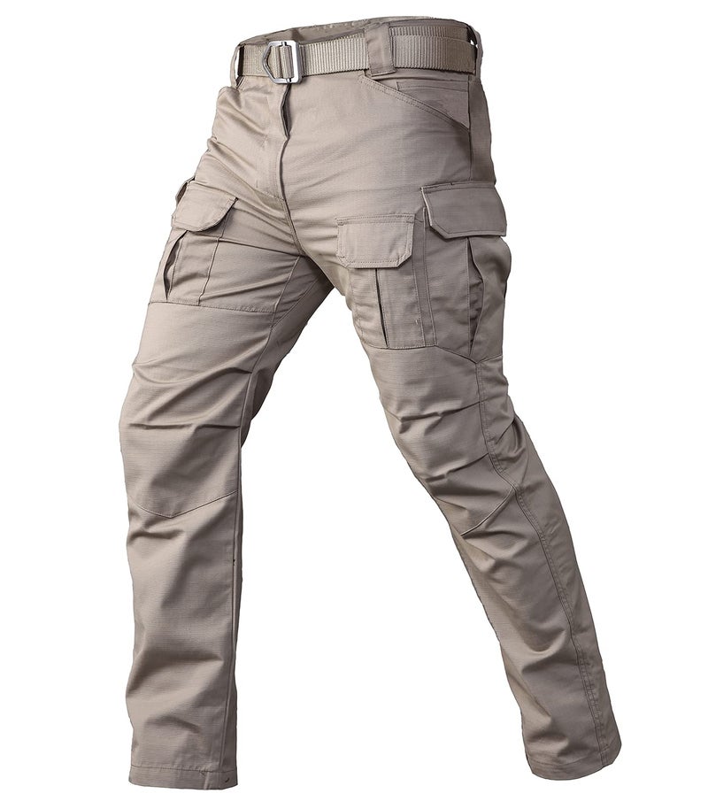 CARWORNIC Gear Men's Tactical Cargo Pants Waterpoof Lightweight Rip Stop EDC Military Combat Trousers (34W x 30L, Khaki-2)