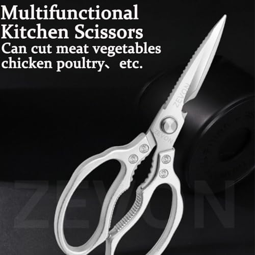 ZEVON® Kitchen Scissors, Multi-Purpose Kitchen Shears, Heavy Duty Dishwasher Safe Food Scissors, Non Slip Stainless Steel Sharp Cooking Scissors for Kitchen, Chicken, Poultry, Fish, Meat, Herbs-Sliver - Image 4