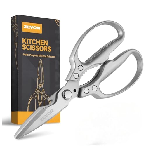 ZEVON® Kitchen Scissors, Multi-Purpose Kitchen Shears, Heavy Duty Dishwasher Safe Food Scissors, Non Slip Stainless Steel Sharp Cooking Scissors for Kitchen, Chicken, Poultry, Fish, Meat, Herbs-Sliver - Image 1