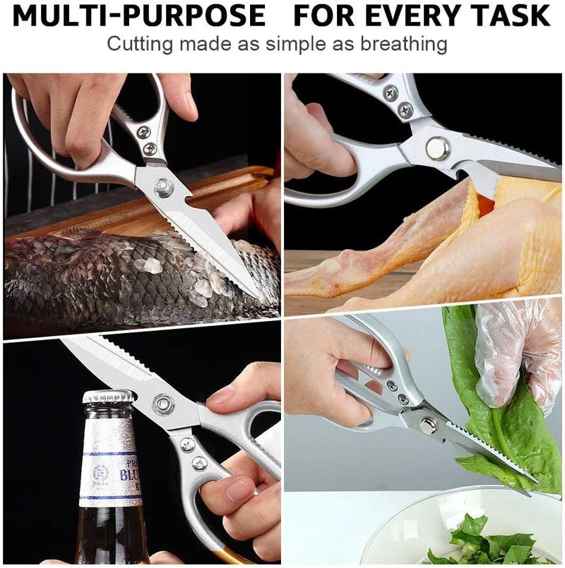 ZEVON® Kitchen Scissors, Multi-Purpose Kitchen Shears, Heavy Duty Dishwasher Safe Food Scissors, Non Slip Stainless Steel Sharp Cooking Scissors for Kitchen, Chicken, Poultry, Fish, Meat, Herbs-Sliver - Image 2