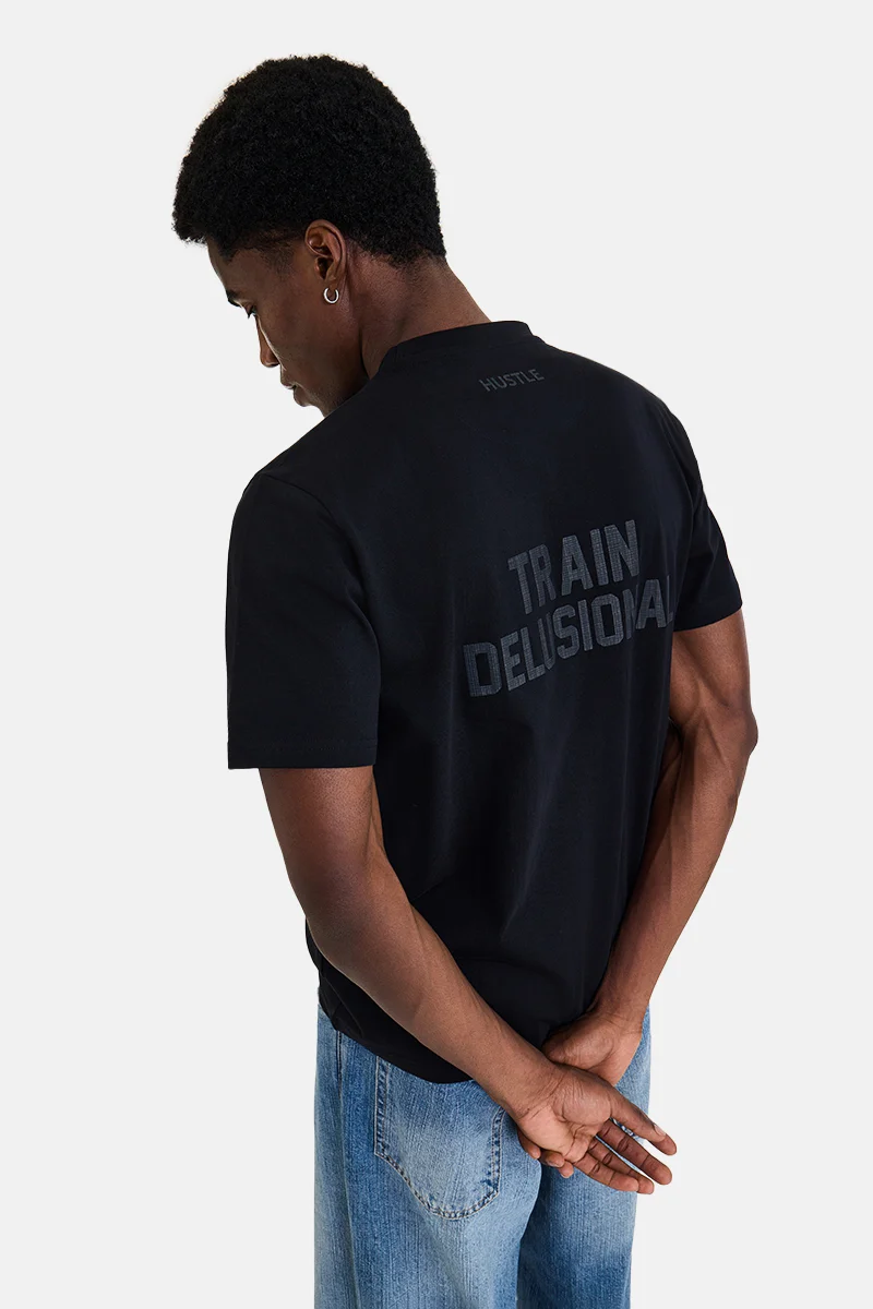 SNITCH Black Graphic Half Sleeve Regular Fit T-Shirt