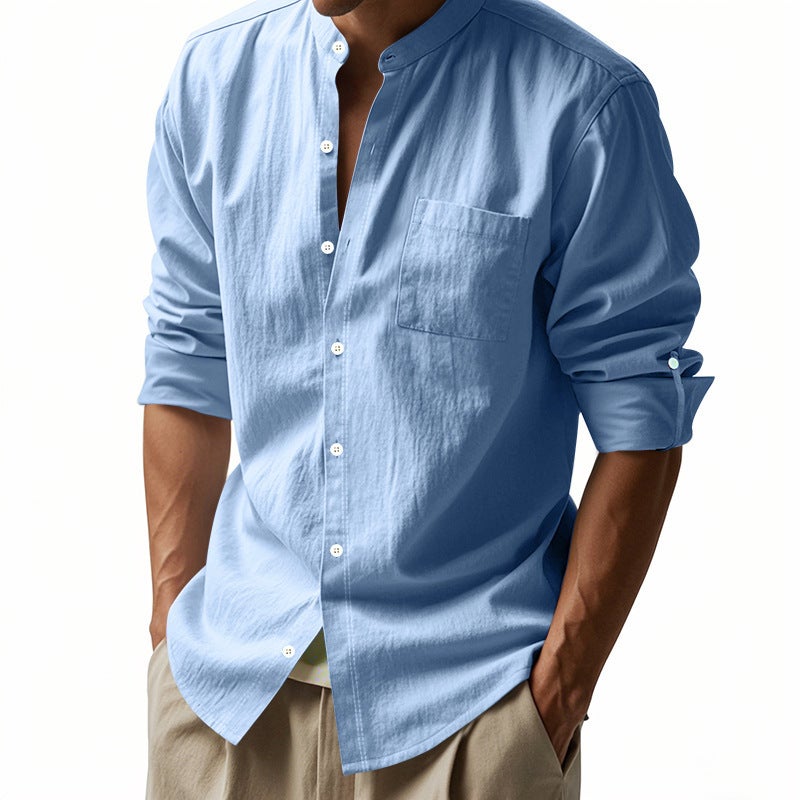 2026 Spring/Autumn Linen Shirt Stand Collar Long Sleeve Breathable New Chinese Style Chest Pocket - Image 5