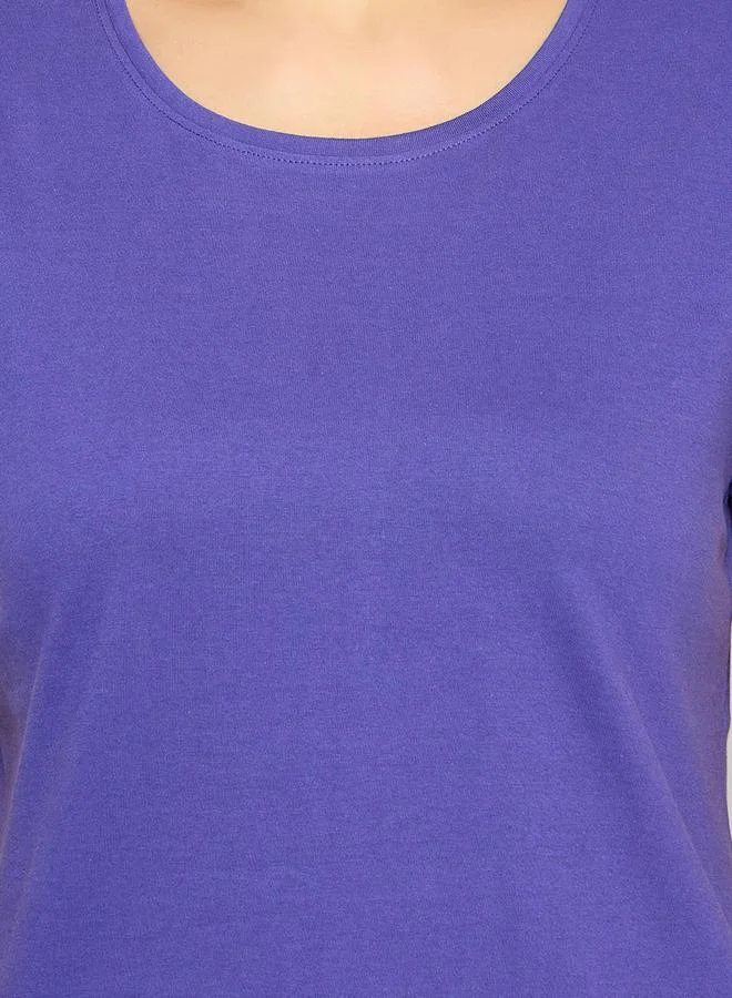 Clovia Clovia Solid Round Neck T-Shirt and Printed Pyjama Set