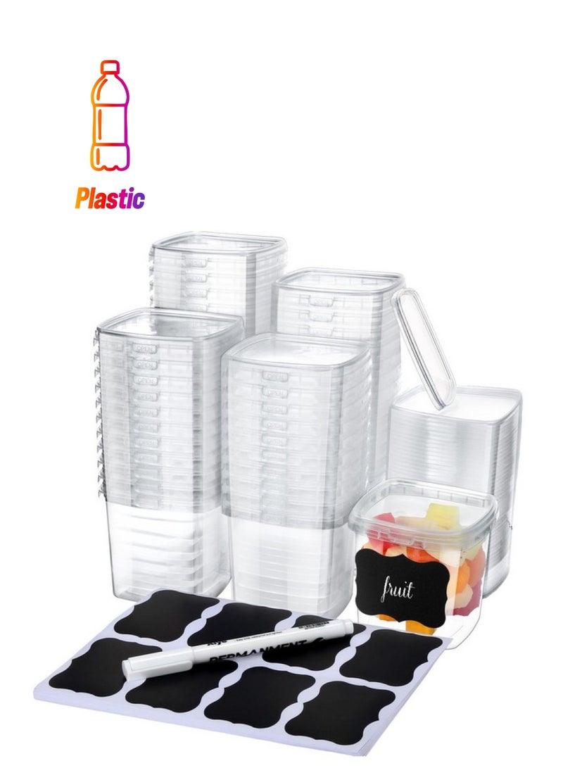 Jinei 50 Pcs Plastic Deli Containers With Lids Clear Square Food Storage Containers Stackable Airtight Square Container With Lids With 9 Labels And Marker For Kitchen Storage Meal Take Out (8 Oz)  - Image 1