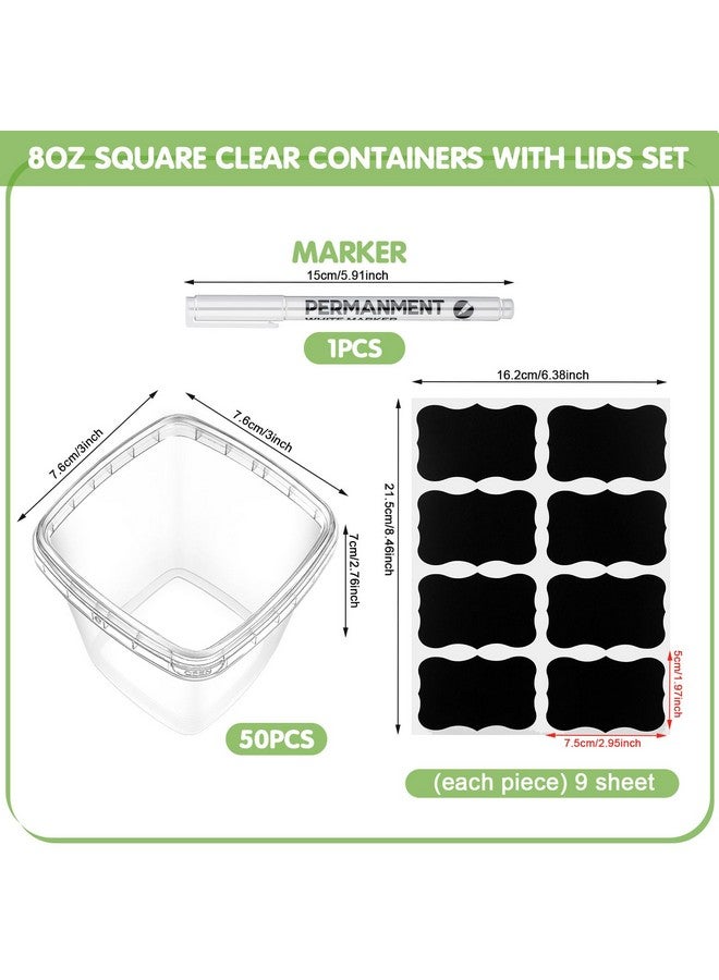 Jinei 50 Pcs Plastic Deli Containers With Lids Clear Square Food Storage Containers Stackable Airtight Square Container With Lids With 9 Labels And Marker For Kitchen Storage Meal Take Out (8 Oz)  - Image 2