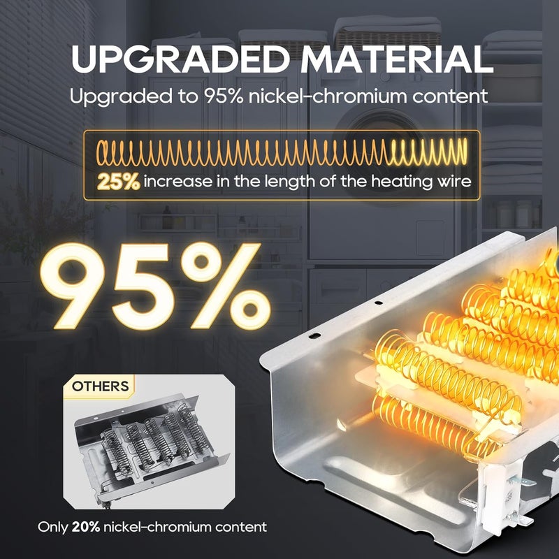 TOPDC 【2025 Upgraded】 279838 Dryer Heating Element with Thermostat & Thermal Fuse Kit for Whirlpool Kenmore Maytag Amana Roper Admiral 70/80 Series 110 Model - Image 3