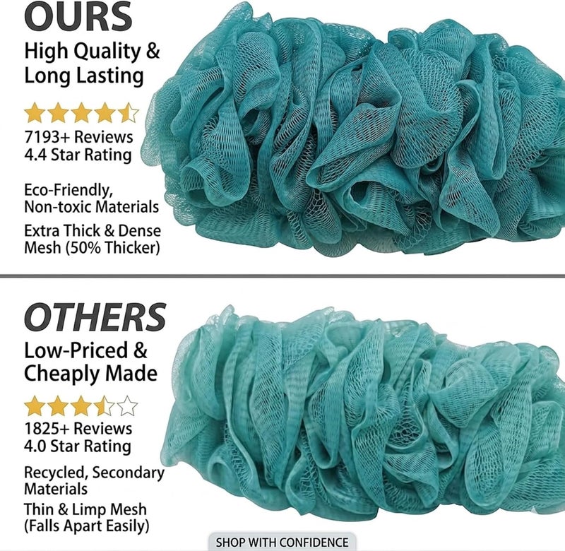 Arswin Back Scrubber for Shower, Loofah Long Handle Bath Body Brush, Soft Nylon Mesh Sponge On a Stick for Shower Men Women Kids Elderly, Exfoliating Scrub Cleaning Luffa for All Kinds of Skin(Blue) - Image 2