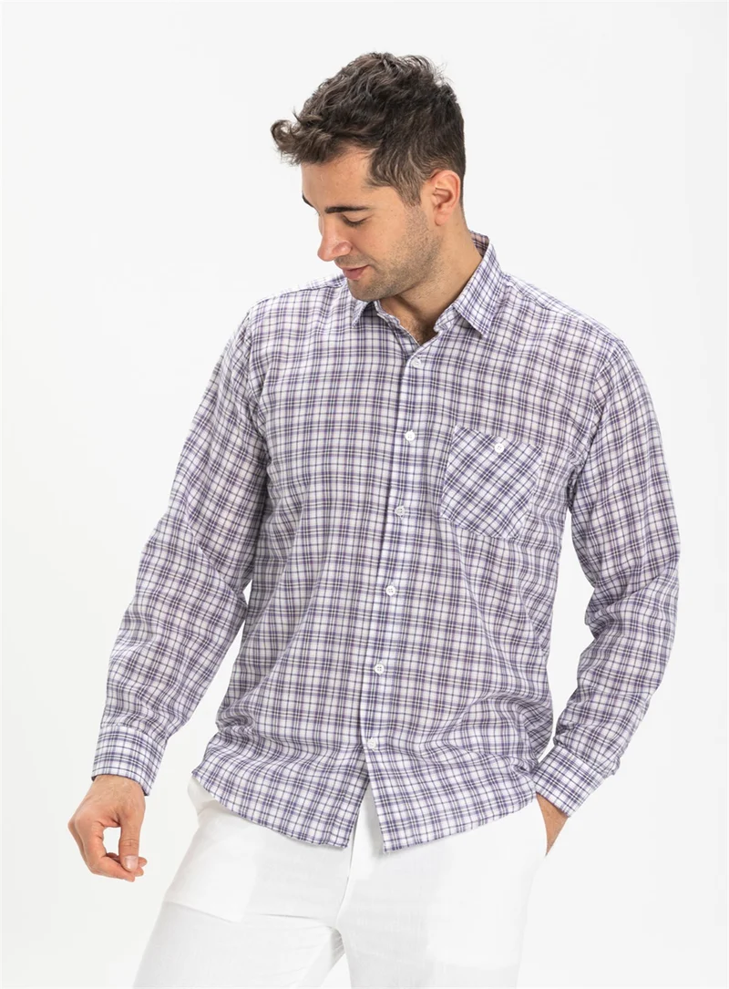 اليش شيل بيزي Long Sleeve Şile Cloth Single Pocket Men's Shirt Purple Check 3035