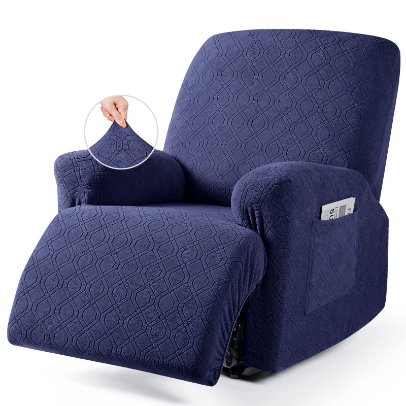 VANSOFY Oversized Recliner Chair Cover, 4-Pieces Stretch Recliner Covers for Recliner Chair Soft Reclining Chair Slipcover Jacquard Pattern Furniture Protector for Dogs Cats(Navy Blue) - Image 1