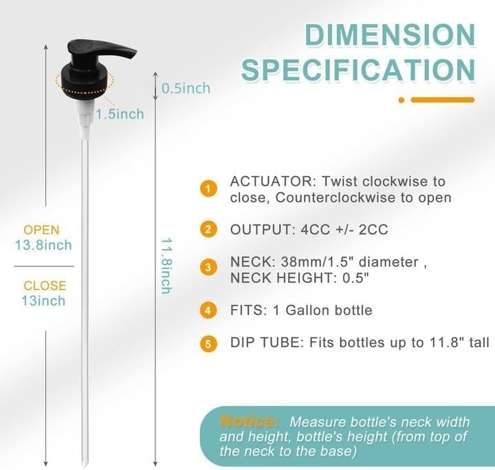 YBB Gallon Pump Dispenser, Fits Most 1 Gallon Jugs and Containers 38/400 Snow Cone Syrup Pump Lid Top Replacement for Sanitizer, Lotion, Shampoo, Conditioner (Balck - 6 Pack) - Image 2