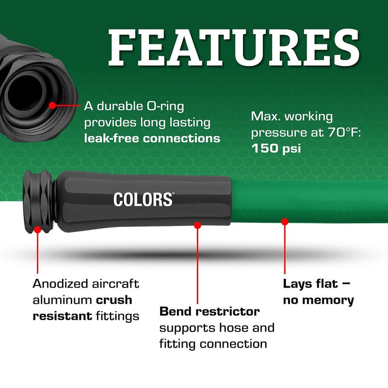 Flexzilla Colors Lead-In Garden Hose 5/8in. x 5ft., Lightweight All-Weather Water Hose, Durable and Flexible, Leak-Free Connections, Forest Green - Image 3