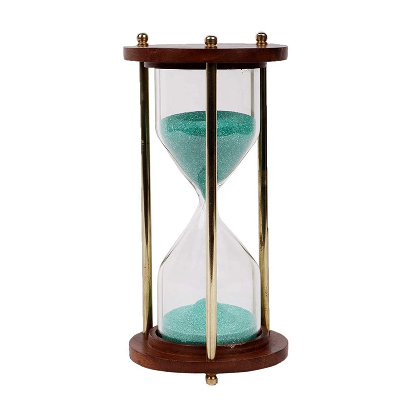 Exim Decor Exim Decor Wooden and Brass Multi Color Sand Timer Hour Glass Sandglass Clock Ideal for Exercise Tea Making Antique Nautical Dcor Theme Height 55 Inches 5 Minutes Green - Image 2