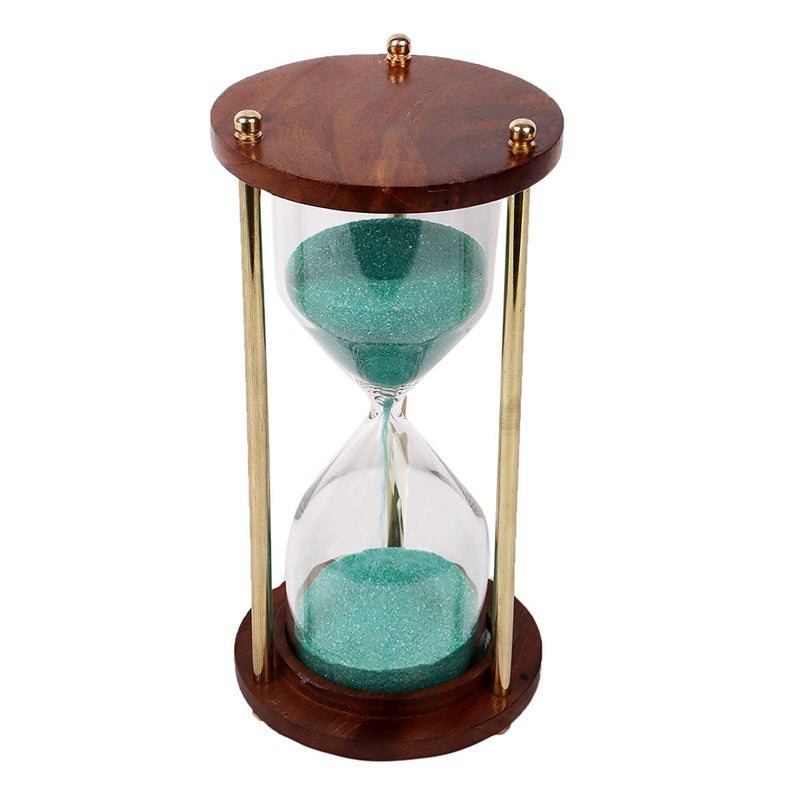 Exim Decor Exim Decor Wooden and Brass Multi Color Sand Timer Hour Glass Sandglass Clock Ideal for Exercise Tea Making Antique Nautical Dcor Theme Height 55 Inches 5 Minutes Green - Image 4