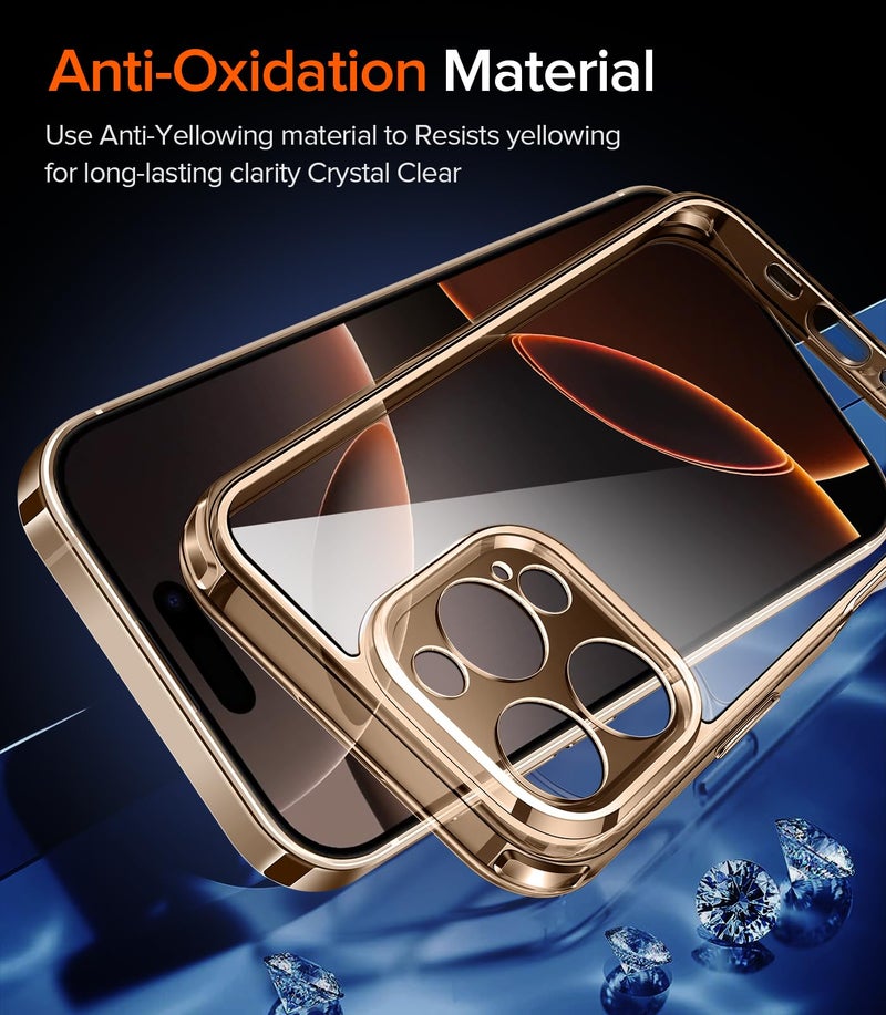 ivoler 3-in-1 Clear Case Designed for iPhone 16 Pro Max 6.9'' 2024 with 2 Pack Tempered Glass Screen Protector Military Shockproof Protective Hard Back Slim Phone Cove- Gold - Image 5