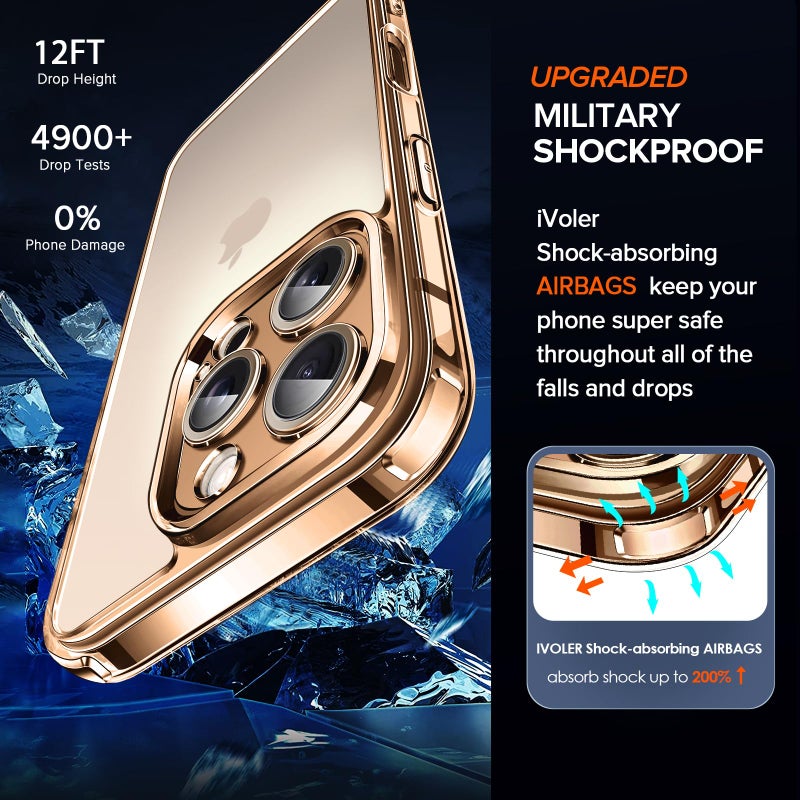 ivoler 3-in-1 Clear Case Designed for iPhone 16 Pro Max 6.9'' 2024 with 2 Pack Tempered Glass Screen Protector Military Shockproof Protective Hard Back Slim Phone Cove- Gold - Image 3