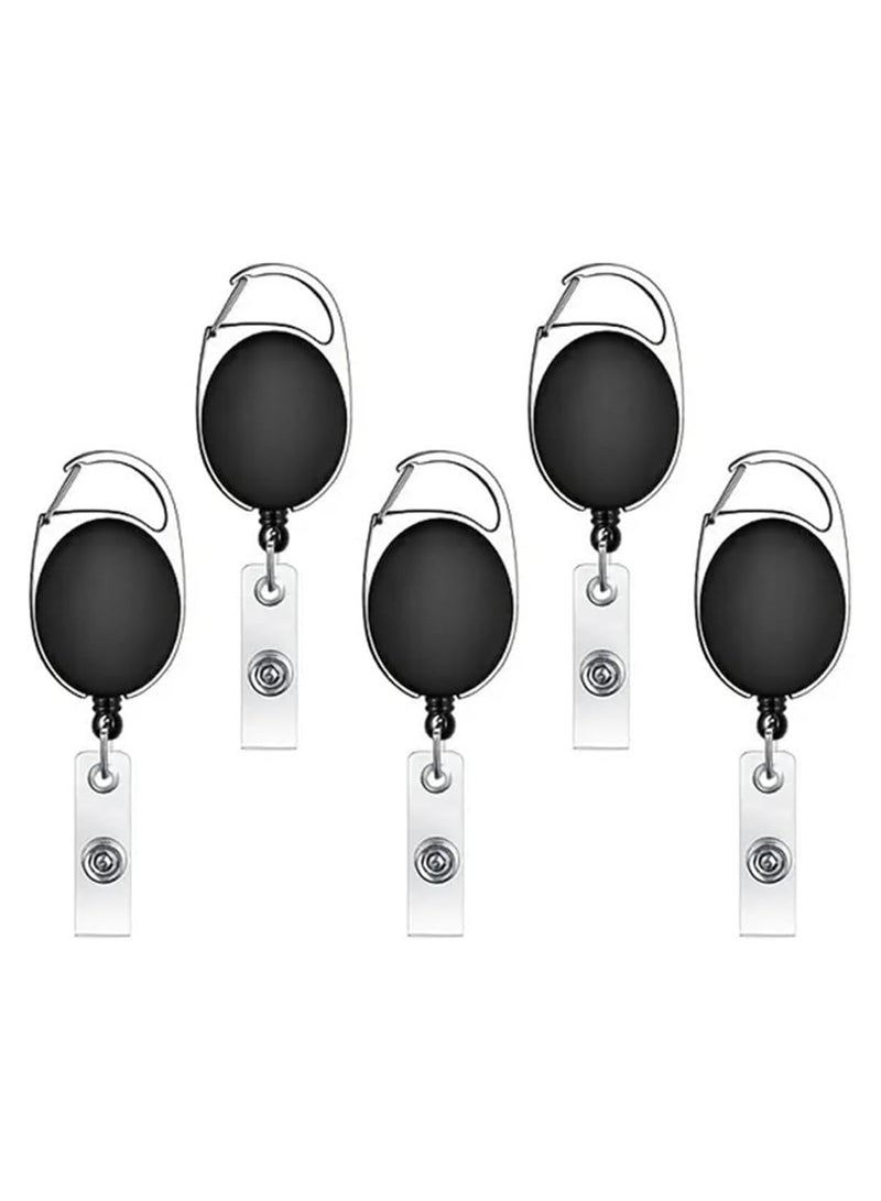 MARKQ [Pack of 5] Black Retractable Badge Holder with Reel Clip – Durable ID Card Holder for Work, Office, School, and Keychain Accessories  - Image 1