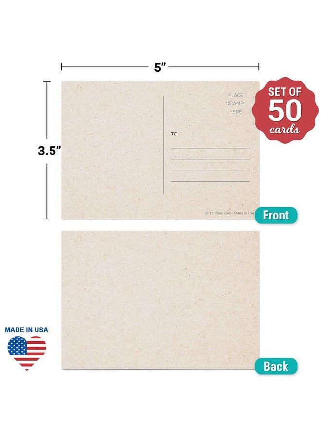 321Done - Small Blank Postcards Tan (Set Of 50) Made In Usa 3.5X5 Inches Usps Post Office Mail Compliant Plain Rustic Kraft Address Mailing Create Your Own For Kids Thick Heavy Duty Index Cards - Image 1