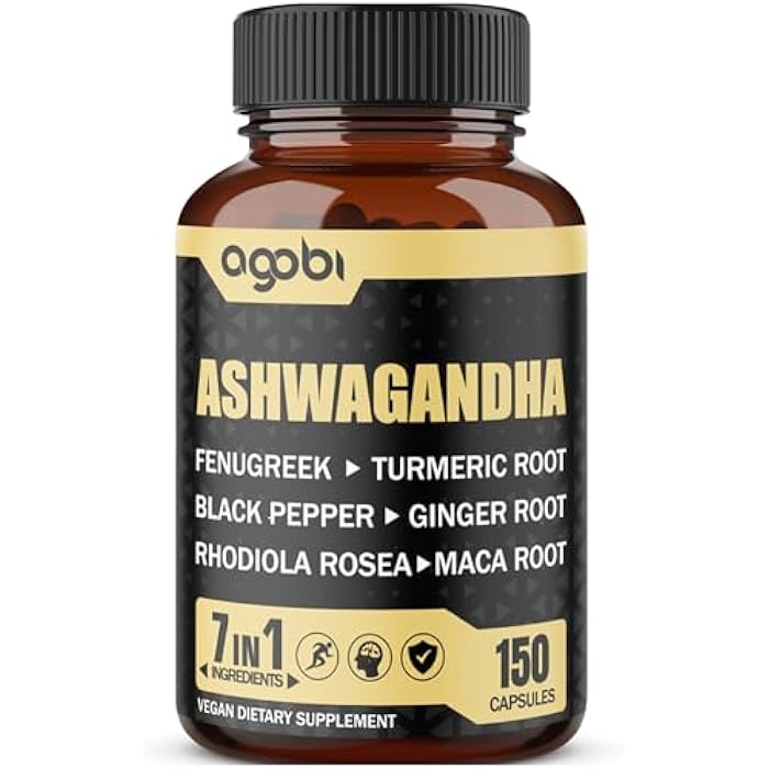 agobi Ashwagandha Extract Capsules 7 Herbal Ingredients 8050 mg - Blended Fenugreek, Maca, Turmeric, Rhodiola, Ginger & Black Pepper - Sleep, Spirit, Immune & Energy Support - 5-Month Supply - Image 1